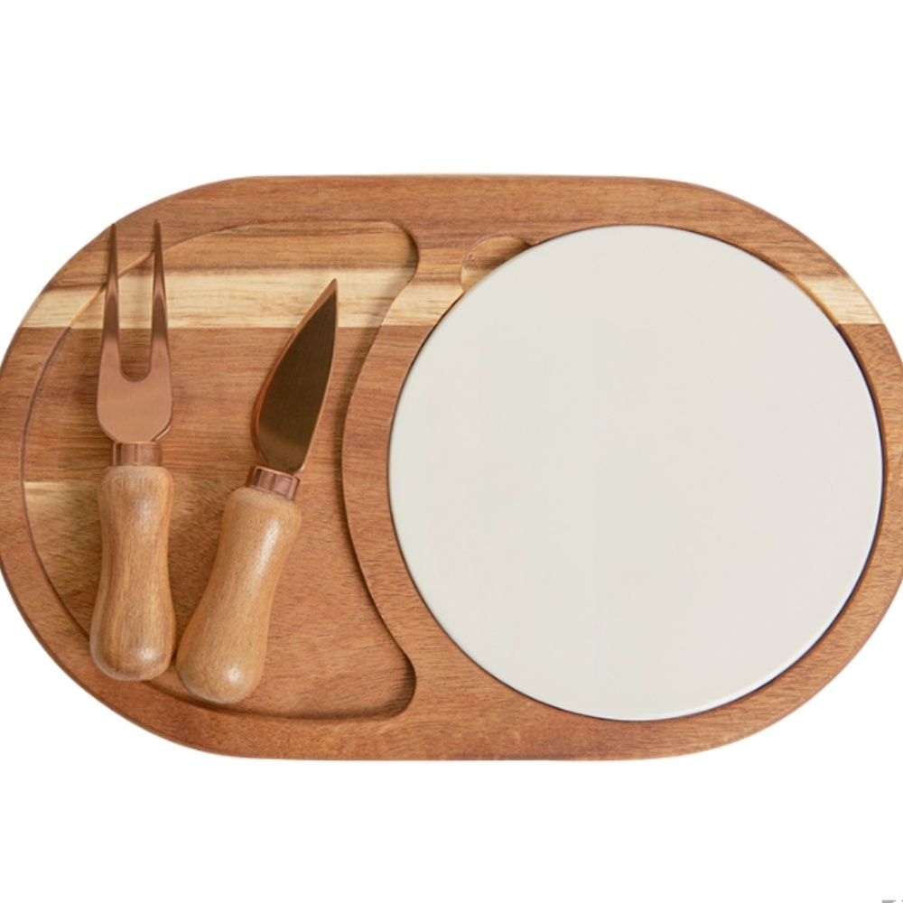 Twine Living Wood & Ceramic Cheese Board Gift Set